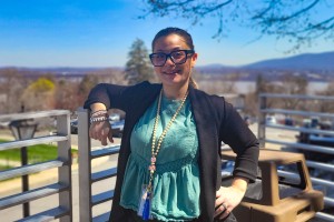 Woman smiles at Mount Saint Mary College.
