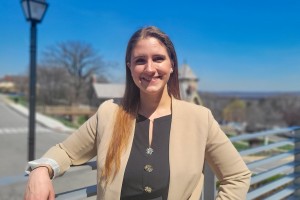 Woman stands at Mount Saint Mary College