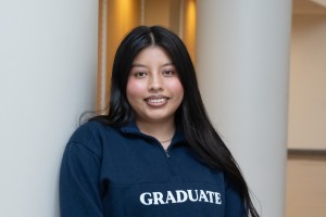 Woman smiles. Mount Saint Mary College senior Brillyd Lopez-Vidal of Newburgh, N.Y., a first-generation Accounting major and President of the Latino Student Union, will graduate on Saturday, May 16.