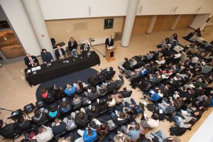 Mount Saint Mary College’s School of Business will present “Financing Forward: Tips for Your Future Self,” on Tuesday, April 7, at 5 p.m. Seen here is a previous Business panel held at the college’s Aquinas Atrium, with Michael L. Fox, acting Dean of the 
