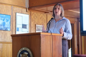 Kelly Agnew-Barajas, Director of Immigrant and Refugee Services for Catholic Charities Community Services, recently spoke at Mount Saint Mary College. 