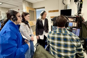 Mount Saint Mary College students and Instructor of Digital Media Production, Merle Becker, help at a taping of the Netflix show Four Seasons in the Nursing Department recently. 