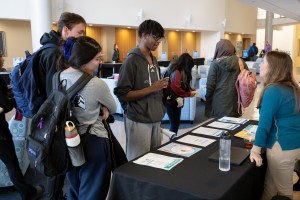 Mount Saint Mary College students discuss academic options with faculty and staff during the annual Majors and Minors Fair in the Aquinas Hall Atrium