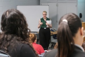 Taleese Morrill, LMSW, facilitates a Youth Mental Health First Aid training session at Mount Saint Mary College on Wednesday, January 14. Hosted by the Student Health and Wellness Center, the workshop taught faculty and staff how to recognize, understand,