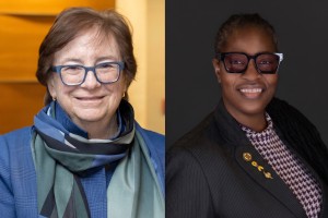 Two women, side by side. Commencement speakers for Mount Saint Mary College.
