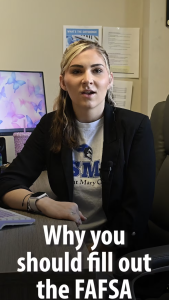 Mount staff member with the text "Why you should fill out the FAFSA" at the bottom of the image.