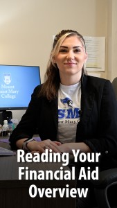 Mount staff member with the text "Reading Your Financial Aid Overview" at the bottom of the image. 