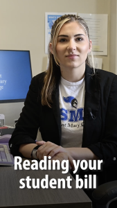 Mount staff member with the text "Reading your student bill" at the bottom of the image. 